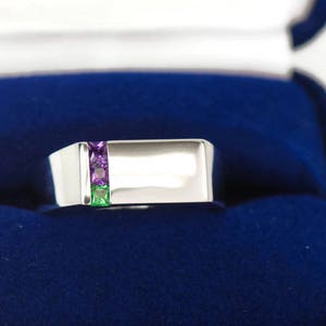 Men&#39;s Personalized Birthstone Father&#39;s Grandfather&#39;s Family Ring Sterling Silver Solid 14k White Yellow Rose Gold up to 6 Stones Mens Signet