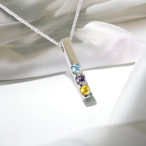 1, 2, 3, 4 or 5 Stones Vertical Bar Channel Set Birthstone Family Pendant Necklace Sterling Silver or Solid 10k 14k White Yellow Rose Gold image 6
