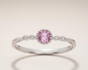Sterling Silver Created Pink and White Sapphire Ring | Sparkle & Jade
