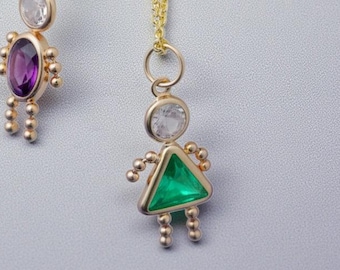 14k or 10k Yellow Gold Female Girl Birthstone Pendant Charm , 20x10mm - Solid Yellow Gold Pendant - Sparkling Cubic Zirconia Charm