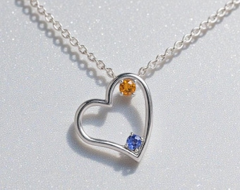 Mother's or Couples Family Birthstone Heart Slide Pendant | Sterling Silver 10k 14k Solid Gold | Chain Sold Separately | 1 2 3 4 5 6 Stones