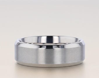 Titanium Brushed Center Flat Ring with Polished Beveled Edges - 6mm & 8mm | Shire