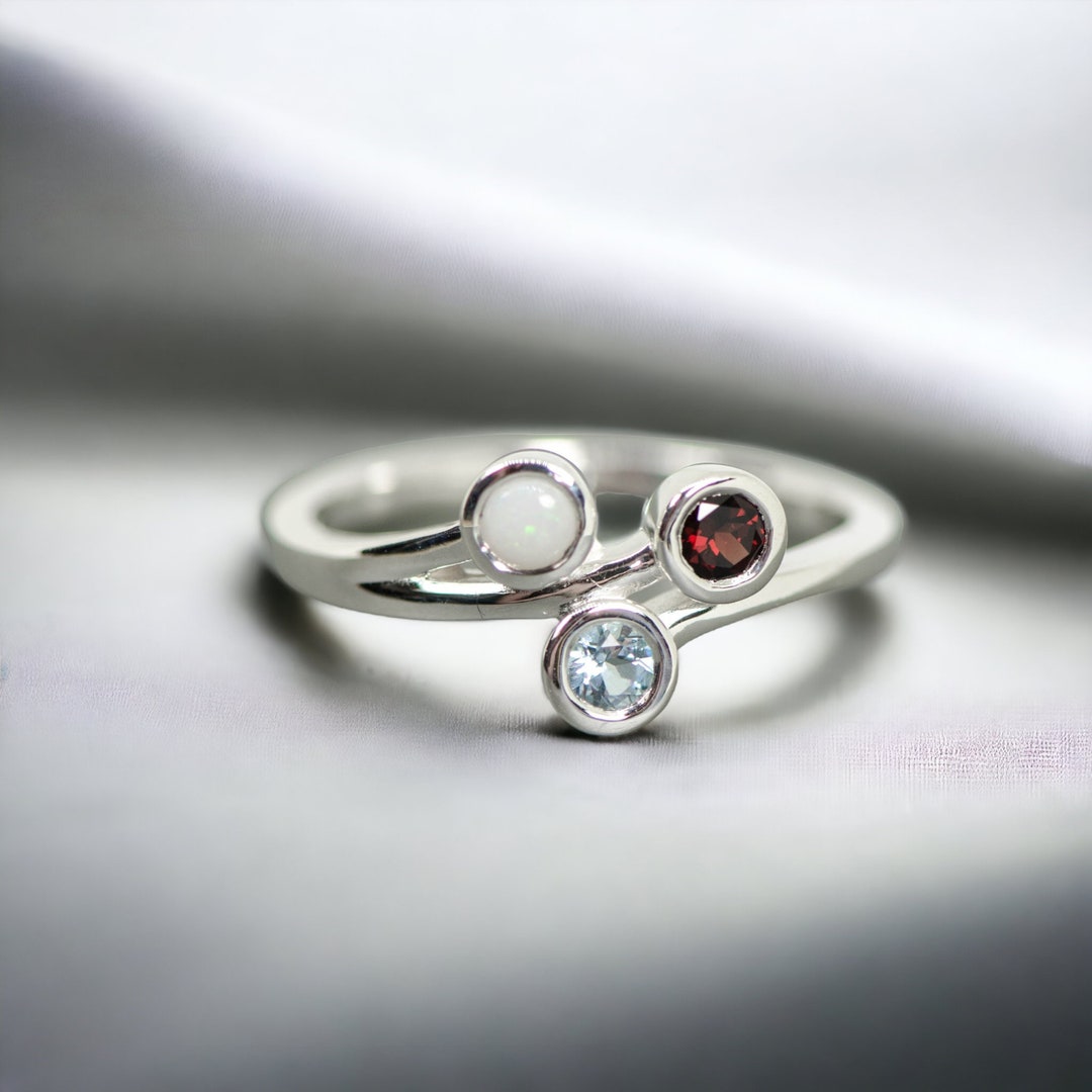Personalized Bezel Set Birthstone Ring in Sterling Silver Etsy