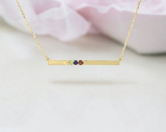 14k White Yellow Or Rose Gold or Sterling Silver Solid Family Birthstone Thin Bar Necklace with 1 2 3 4 5 or 6 Stones for Mother