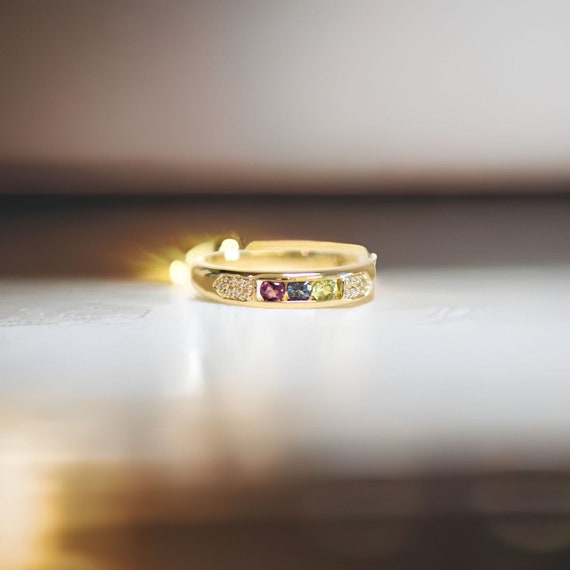 14k Gold Genuine Diamond Channel Set Mother's Family Birthstone Ring 14k Gold Genuine Diamond Channel Set Mother's Family Birthstone Ring