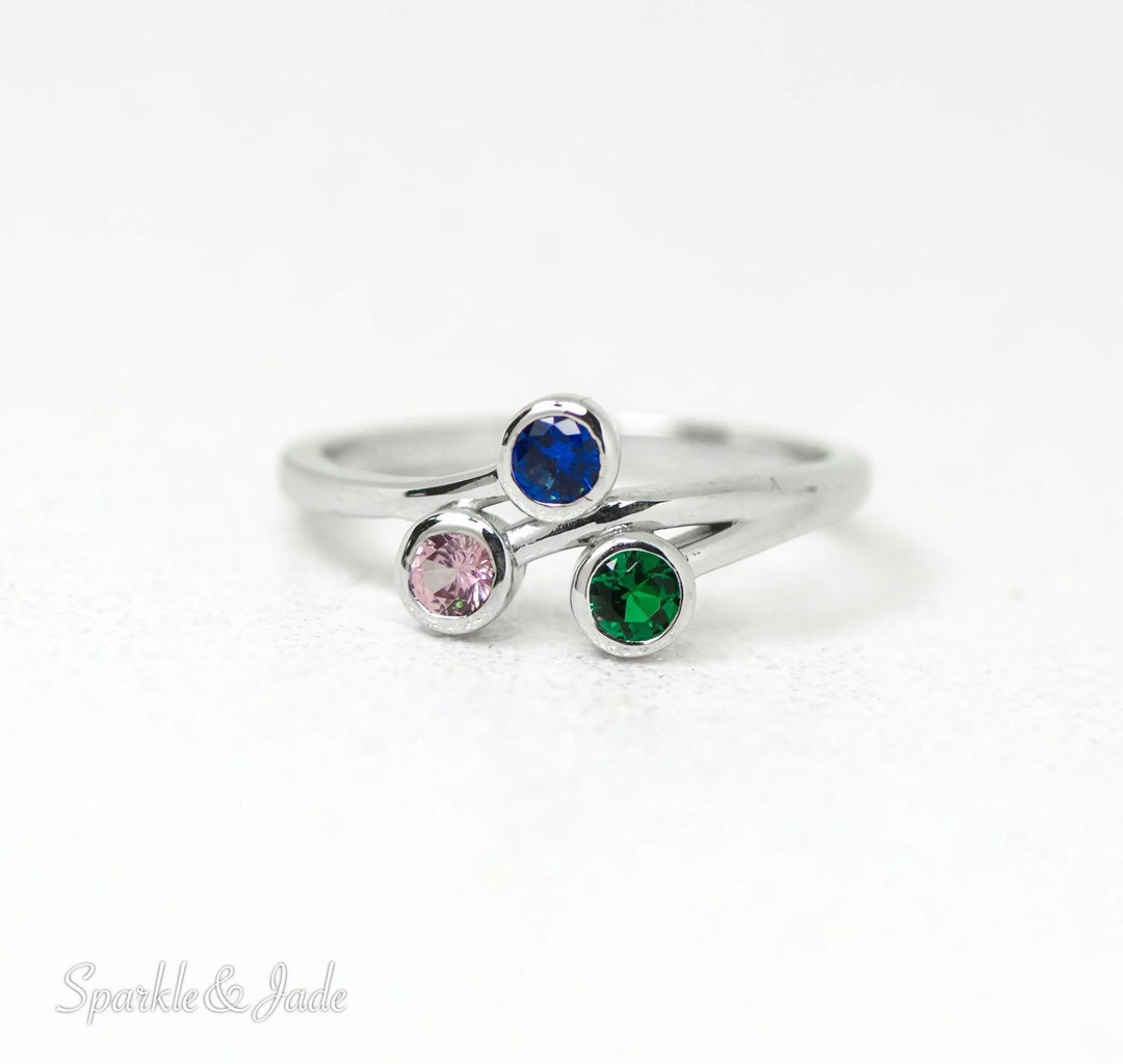 Personalized Bezel Set Birthstone Ring in Sterling Silver Etsy