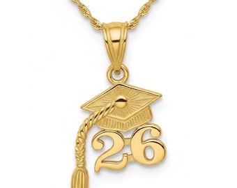 14k Gold Graduation Cap 2026 with Dangling Tassel 19mm Charm Pendant - PENDANT ONLY