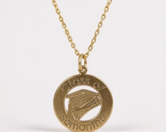 Personalized Sterling Silver or Solid Gold Graduation Class of Year and Name Round Pendant Charm Pendant