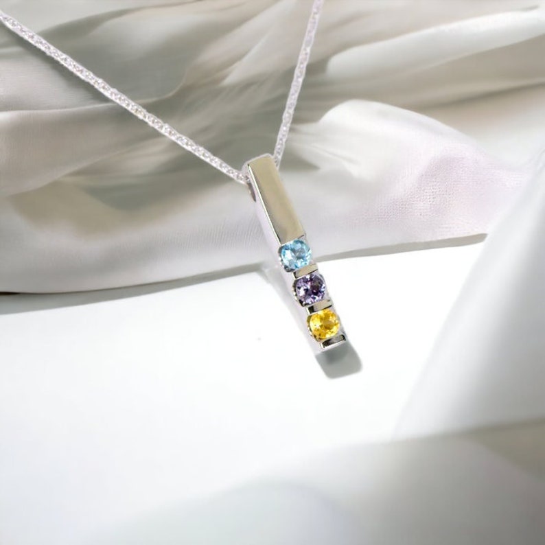 1, 2, 3, 4 or 5 Stones Vertical Bar Channel Set Birthstone Family Pendant Necklace Sterling Silver or Solid 10k 14k White Yellow Rose Gold image 6