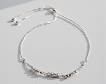 Sterling zilveren massieve kralen dubbele streng bolo verstelbare lariat vriendschap schuifdoos kettingarmband