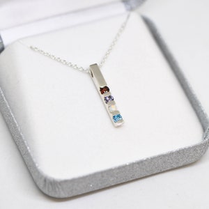 1, 2, 3, 4 or 5 Stones Vertical Bar Channel Set Birthstone Family Pendant Necklace Sterling Silver or Solid 10k 14k White Yellow Rose Gold image 3