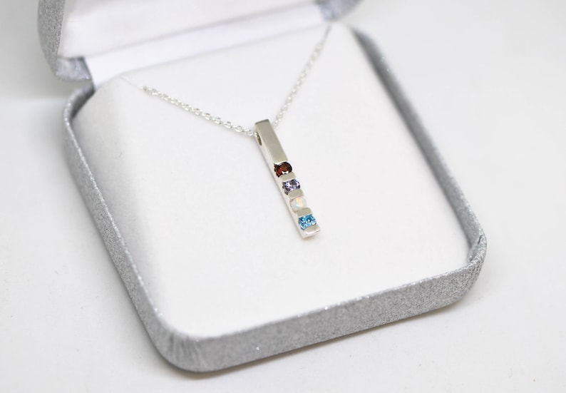 1, 2, 3, 4 or 5 Stones Vertical Bar Channel Set Birthstone Family Pendant Necklace Sterling Silver or Solid 10k 14k White Yellow Rose Gold image 3