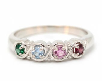 Personalized Sterling Silver; Solid 10k 14k White or Yellow Gold 2 3 4 or 5 Stone Mothers Family Birthstone Ring