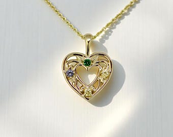 Filigree Heart Mother's Family Birthstone Pendant | Chain Sold Separately