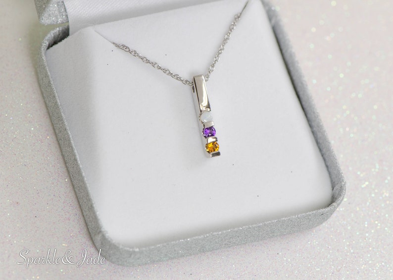 1, 2, 3, 4 or 5 Stones Vertical Bar Channel Set Birthstone Family Pendant Necklace Sterling Silver or Solid 10k 14k White Yellow Rose Gold image 2