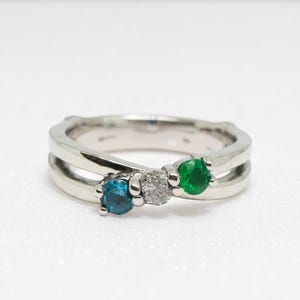 Personalized Diagonal Infinity Inspired Mother&#39;s Family Birthstone Ring in Sterling Silver 10k or 14k White Rose Yellow Gold 1 2 3 4 5 or 6