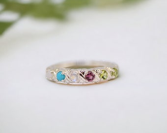 2 3 4 5 or 6 Stone Personalized Sterling Silver; Solid 10k 14k White or Yellow Gold Mothers Birthstone Ring