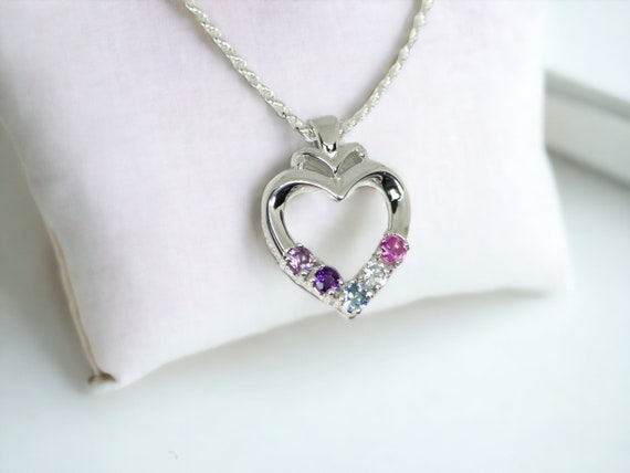 Amazon.com: MRENITE 925 Sterling Silver Personalized Birthstone Heart  Necklace for Mom Custom Birthstone Necklace Engraved Name Pendant Jewelry  Gift for Her : Clothing, Shoes & Jewelry
