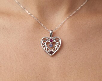 Filigree Heart Mother's Family Birthstone Pendant | Chain Sold Separately