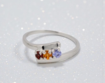Personalized Mother's Family Birthstone Ring Family ByPass Design.925 Sterling Silver or Solid 10k or 14k Gold