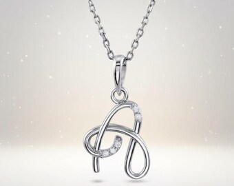 A to Z | Diamond Script Initial Necklace – Sterling Silver or 14k Gold Cable Chain - Uppercase Letters Genuine Diamond Station Necklace