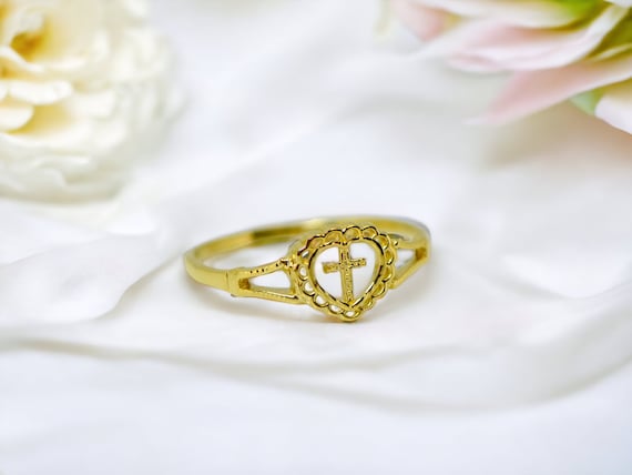 14k or 10k Yellow Gold Solid Heart with Cross Ring 14k or 10k Yellow Gold Solid Heart with Cross Ring