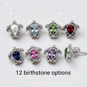 12 Birthstone Options | Sterling Silver Birthstone Turtle Stud Earrings