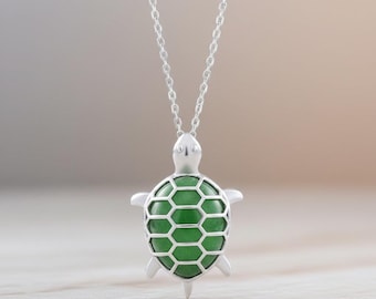 Sterling Silver Natural Green Jade Turtle Pendant