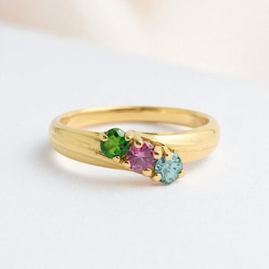 Personalized Family Mothers Birthstone Ring with 2 3 or 4 Stones in Sterling Silver or Solid 14k White or Yellow Gold