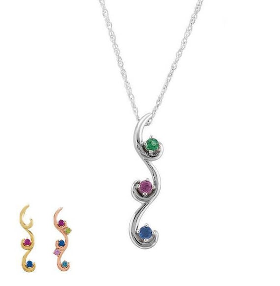 3-Stone Vertical Swirl Chanel Mother's Family Birthstone Pendant or Necklace 3-Stone Vertical Swirl Chanel Mother's Family Birthstone Pendant or Necklace