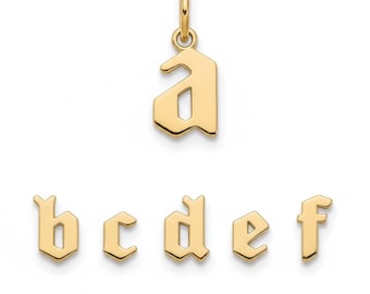 A to Z | 14k Yellow Gold Gothic Initial Charm Pendant – Polished Finish Jewelry - Lowercase Letters