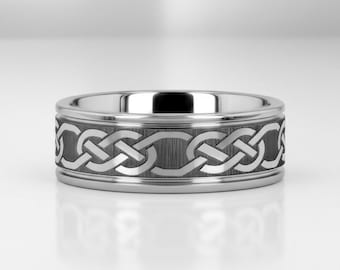 Tungsten Ring with Laser Engraved Celtic Knot Pattern Wedding Band - 6mm 8mm or 10mm - Palatine