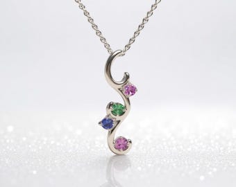 1 2 3 4 5 Stone Sterling Silver; Solid 10k; 14k White Rose Yellow Gold Personalized Birthstone Vertical Swirl Family Mother's Necklace