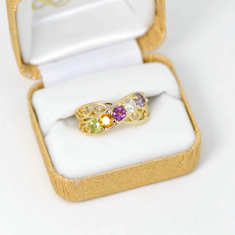 Filigree Mother's Family Infinity Birthstone Ring 1 2 3 4 or 5 Stones in Sterling Silver Continuum S Solid 10k, 14k White Yellow Rose Gold image 2