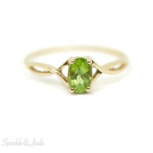Petite Solid 14k Gold or 10k Gold Oval 6x4mm Genuine Peridot Ring in White or Yellow Gold