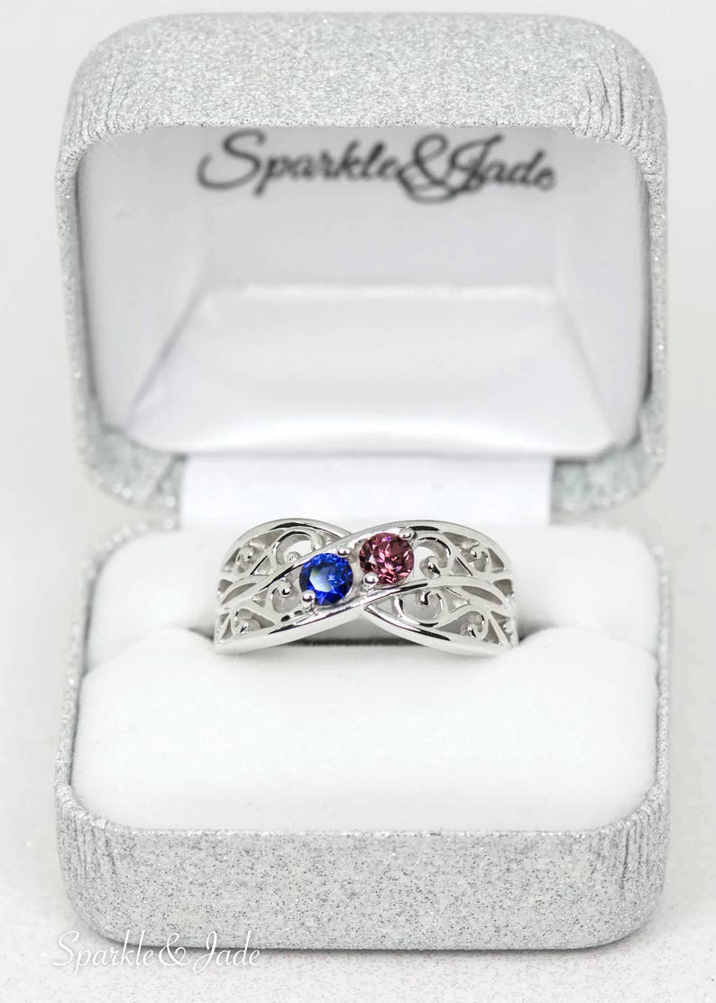 Filigree Mother's Family Infinity Birthstone Ring 1 2 3 4 or 5 Stones in Sterling Silver Continuum S Solid 10k, 14k White Yellow Rose Gold image 5