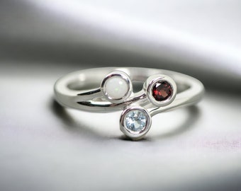 Personalized Bezel Set Birthstone Ring in Sterling Silver; Solid 10k, 14k White or Yellow Gold with 2 3 or 4 Stones for Mother