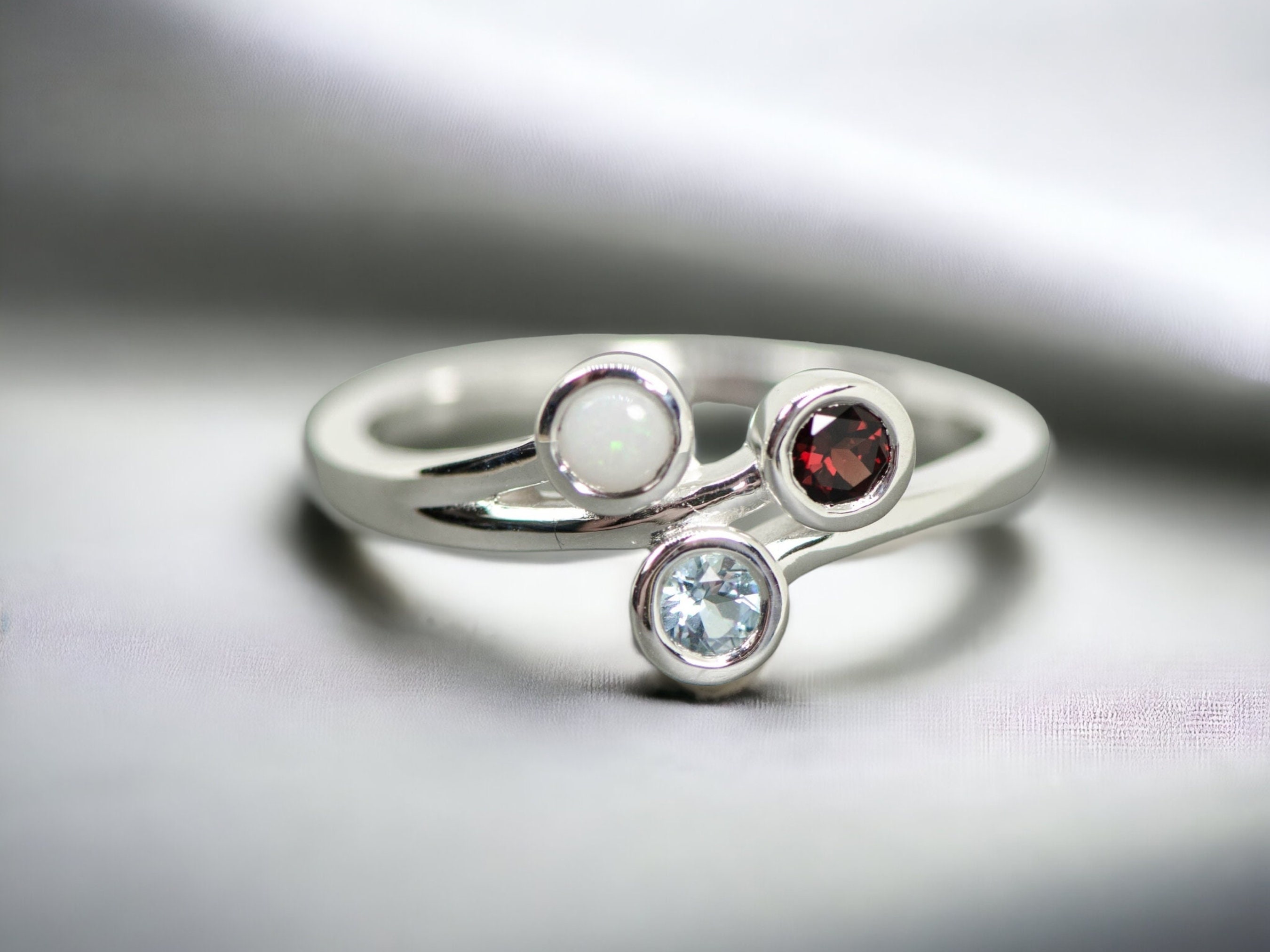 Rainbow Moonstone Rhodolite CZ Ring Two-tone Black Rhodium Gold-plated Silver Rainbow Moonstone Rhodolite CZ Ring Two-tone Black Rhodium Gold-plated Silver