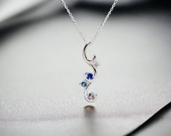 1 2 3 4 5 Stone Sterling Silver; Solid 10k; 14k White Rose Yellow Gold Personalized Birthstone Vertical Swirl Family Mother's Necklace