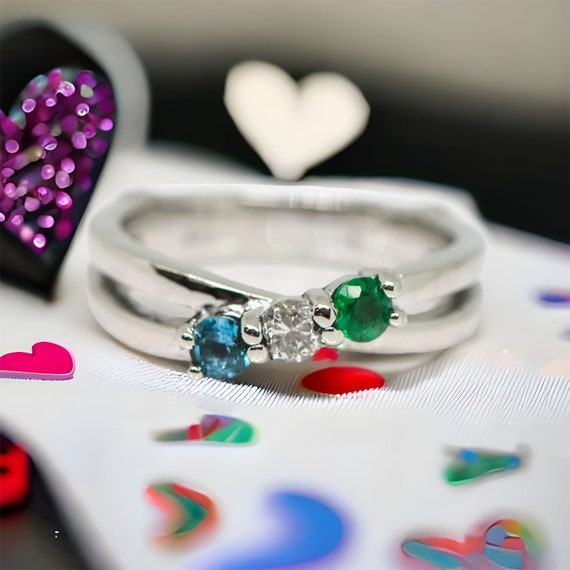 Diagonal Set Mother's Family Birthstone Ring Diagonal Set Mother's Family Birthstone Ring
