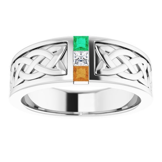 Men's Family Birthstone 3 Stone Channel Set Celtic Design Ring Men's Family Birthstone 3 Stone Channel Set Celtic Design Ring