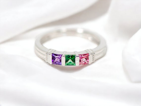 Men's Family Birthstone 3 Stone Channel Set Celtic Design Ring Men's Family Birthstone 3 Stone Channel Set Celtic Design Ring