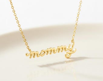 Petite Mommy Script Necklace - 14k Gold or .925 Sterling Silver