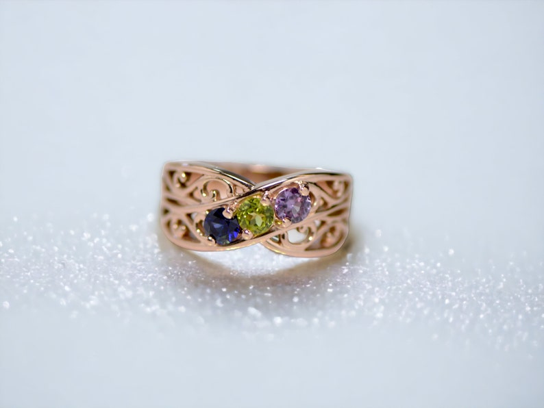 Filigree Mother's Family Infinity Birthstone Ring 1 2 3 4 or 5 Stones in Sterling Silver Continuum S Solid 10k, 14k White Yellow Rose Gold image 3