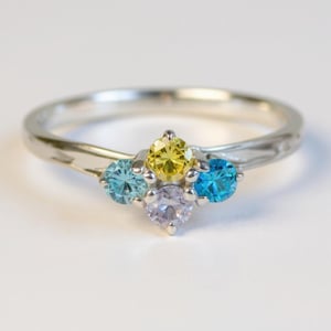 Personalized Family Mothers Birthstone Ring with 2 3 or 4 Stones in Sterling Silver or Solid 14k White or Yellow Gold