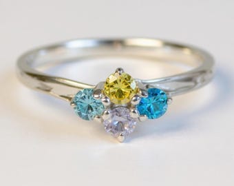 Personalized Family Mothers Birthstone Ring with 2 3 or 4 Stones in Sterling Silver or Solid 14k White or Yellow Gold