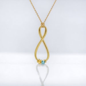 Personalized Vertical Infinity Birthstone Family Pendant Necklace in Sterling Silver; Solid White Rose or Yellow 10k or 14k Gold