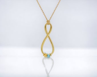 Personalized Infinity Birthstone Family Mothers or Couples Pendant or Necklace 925 Sterling Silver or Solid 10k or 14k Gold