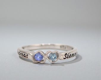 2 Stone Round Birthstone Couple's or Mother's Heart Ring