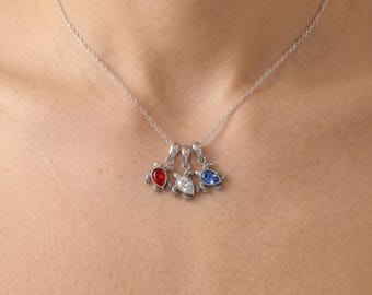 12 Birthstone Options |Sterling Silver Birthstone Turtle Pendant
